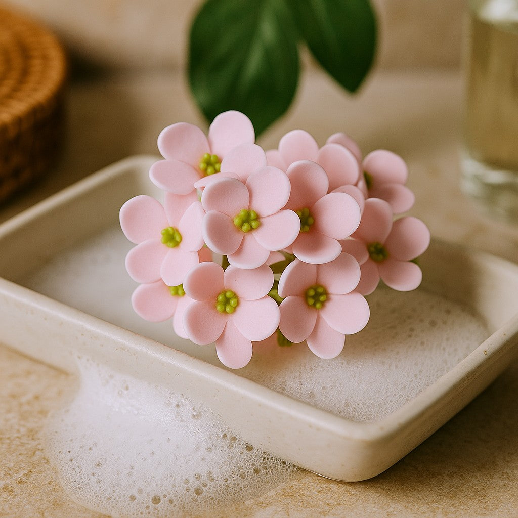 Flores de Sabonete Artesanal Feijão Jacinto Rosa 10 Peças