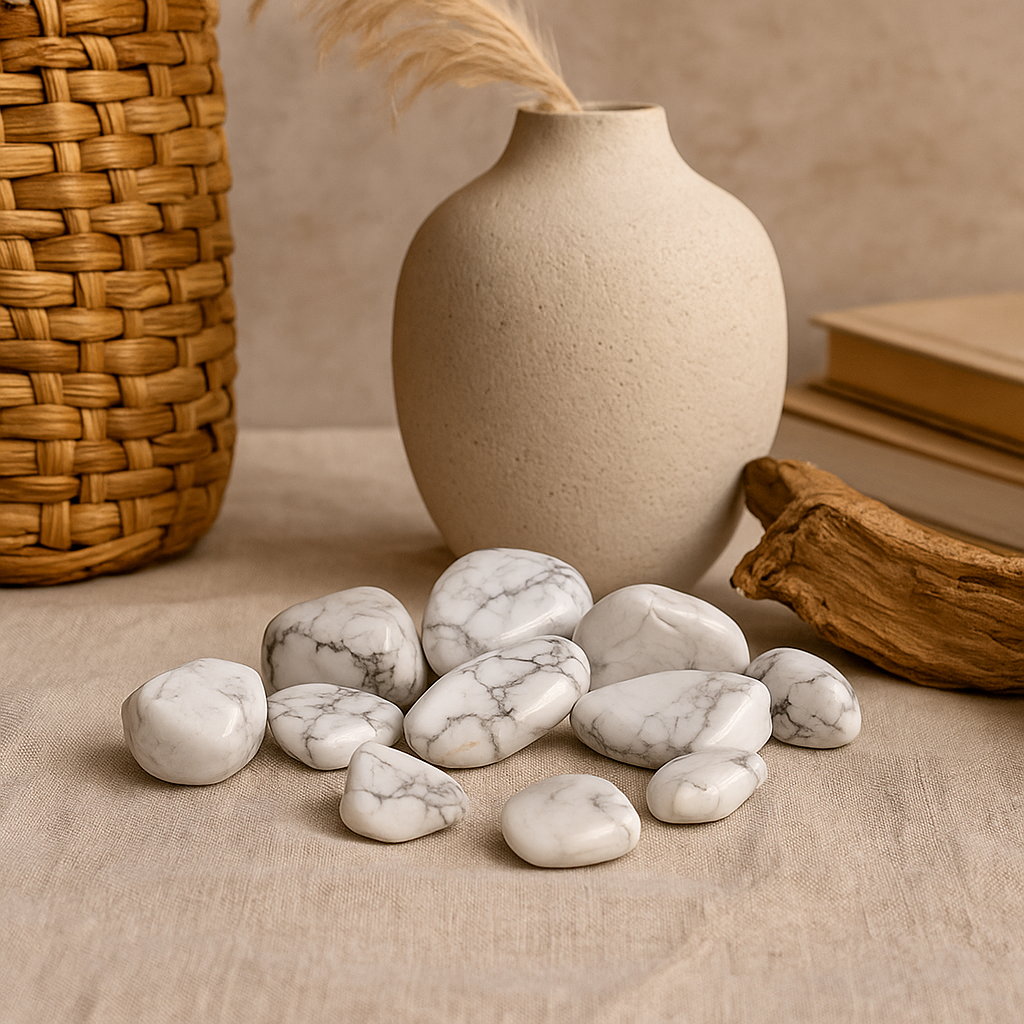 Hvite Howlite Polerte Stener, 24 Stykker