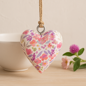 Decorazione a cuore in legno da appendere, grande con motivo floreale