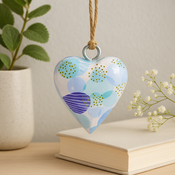 Decorazione a cuore in legno da appendere, piccolo con laccio blu