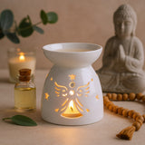 Bruciaessenze con Candela Tealight Angioletto Intagliato Bianco