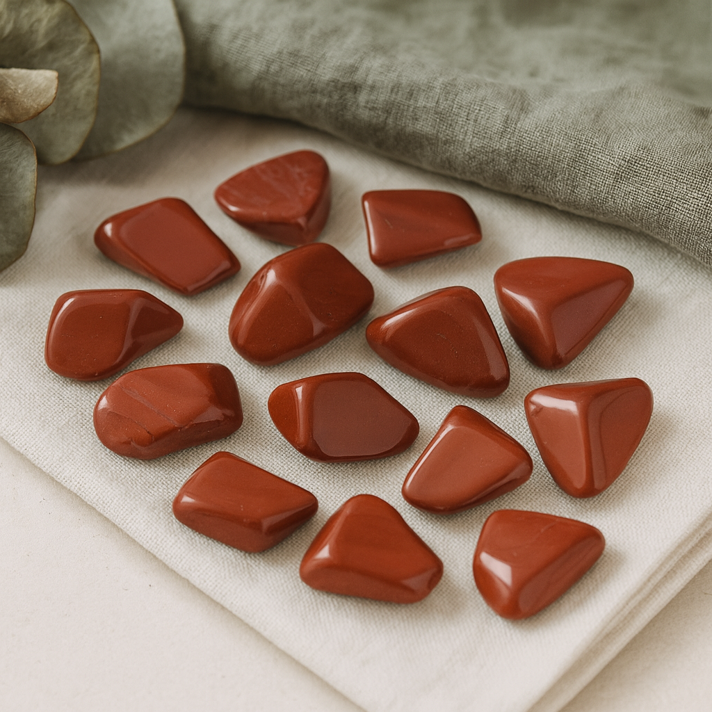 Juego de 24 piedras pulidas de jaspe rojo