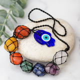 Pendente de Pedra Chakra para Pendurar, Mão de Hamsa Olho Turco