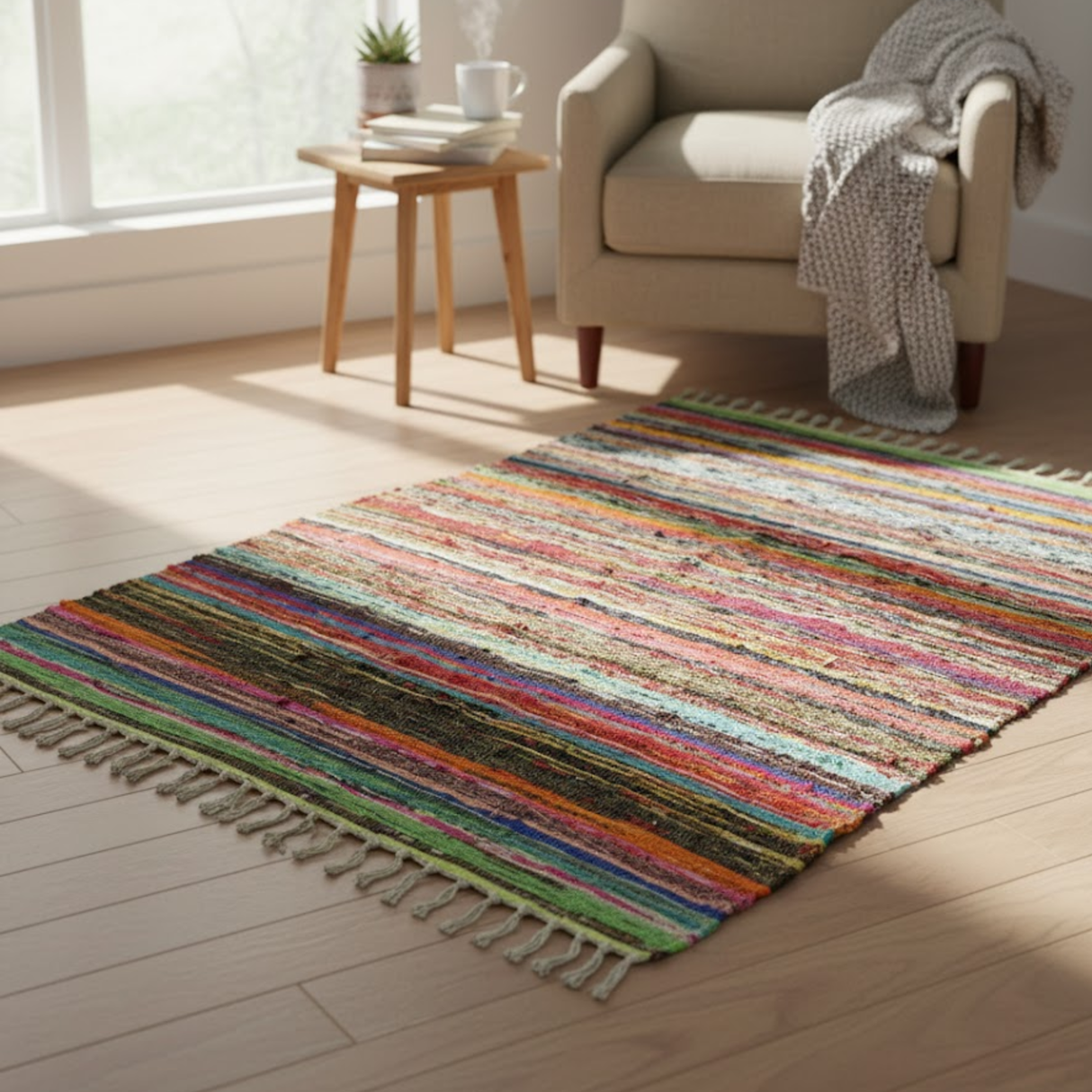 Tappeto di stracci riciclato verde 151 x 90 cm