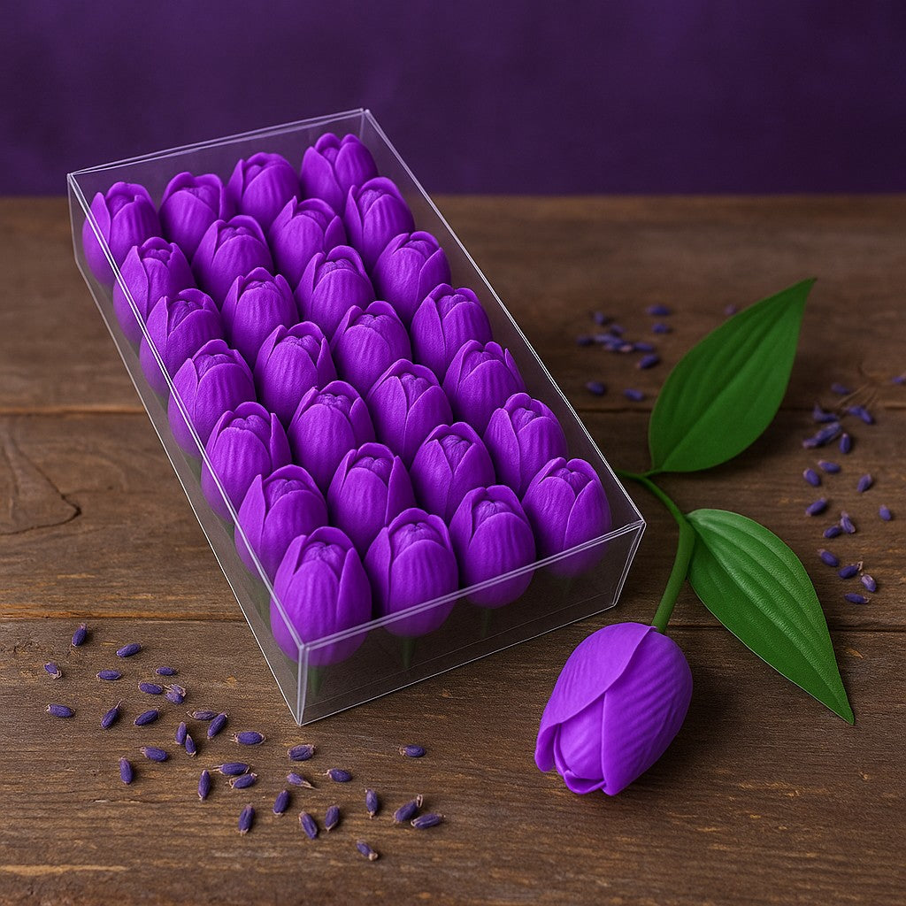 Flores de Sabão Médio Tulipa Lavanda, 10 Peças