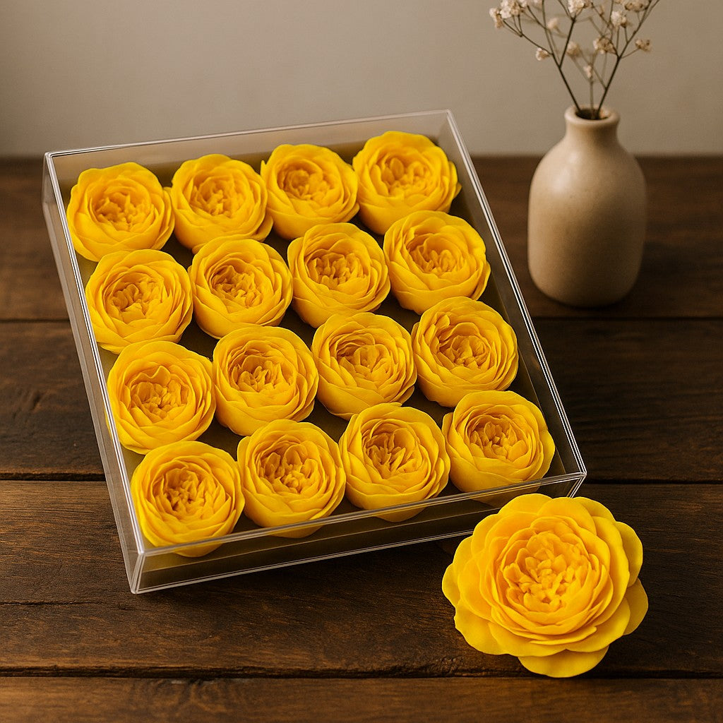 Flores de Sabão Peônia Extra Grande Amarela Pack 10