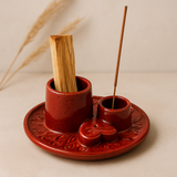 Ceramic Palo Santo and Incense Holder Red Mandala