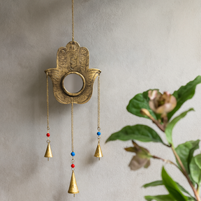 Hamsa Wind Chime With Mirror And Brass Bells