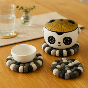 Felt Ball Coasters, Round Grey Set of 4