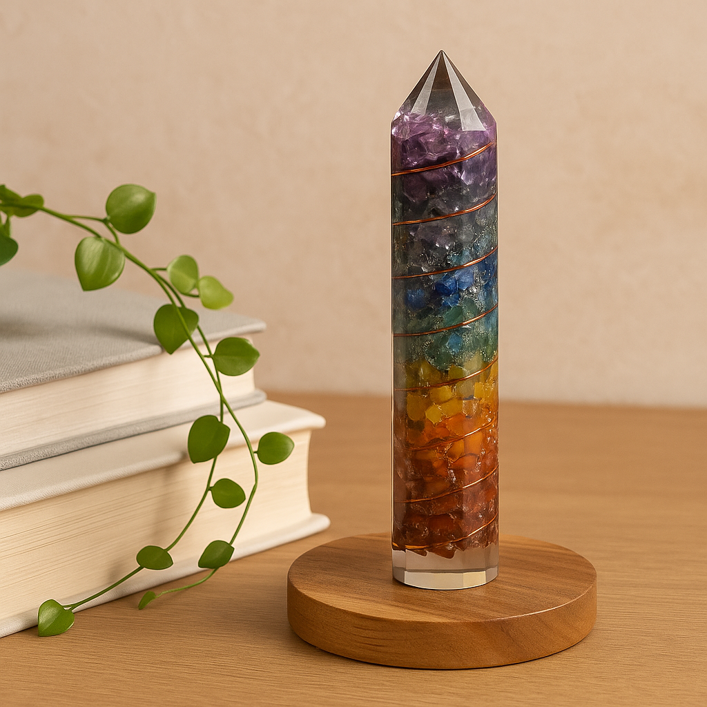 Bacchetta di Potere Orgonite Rame e Cristalli 15cm