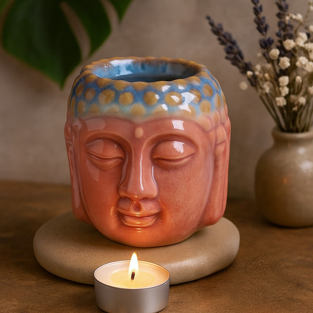 Buddha teamécses olajégő, rózsa és türkiz
