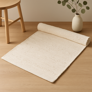 Cotton Area Rug Handloom Cream Minimalist