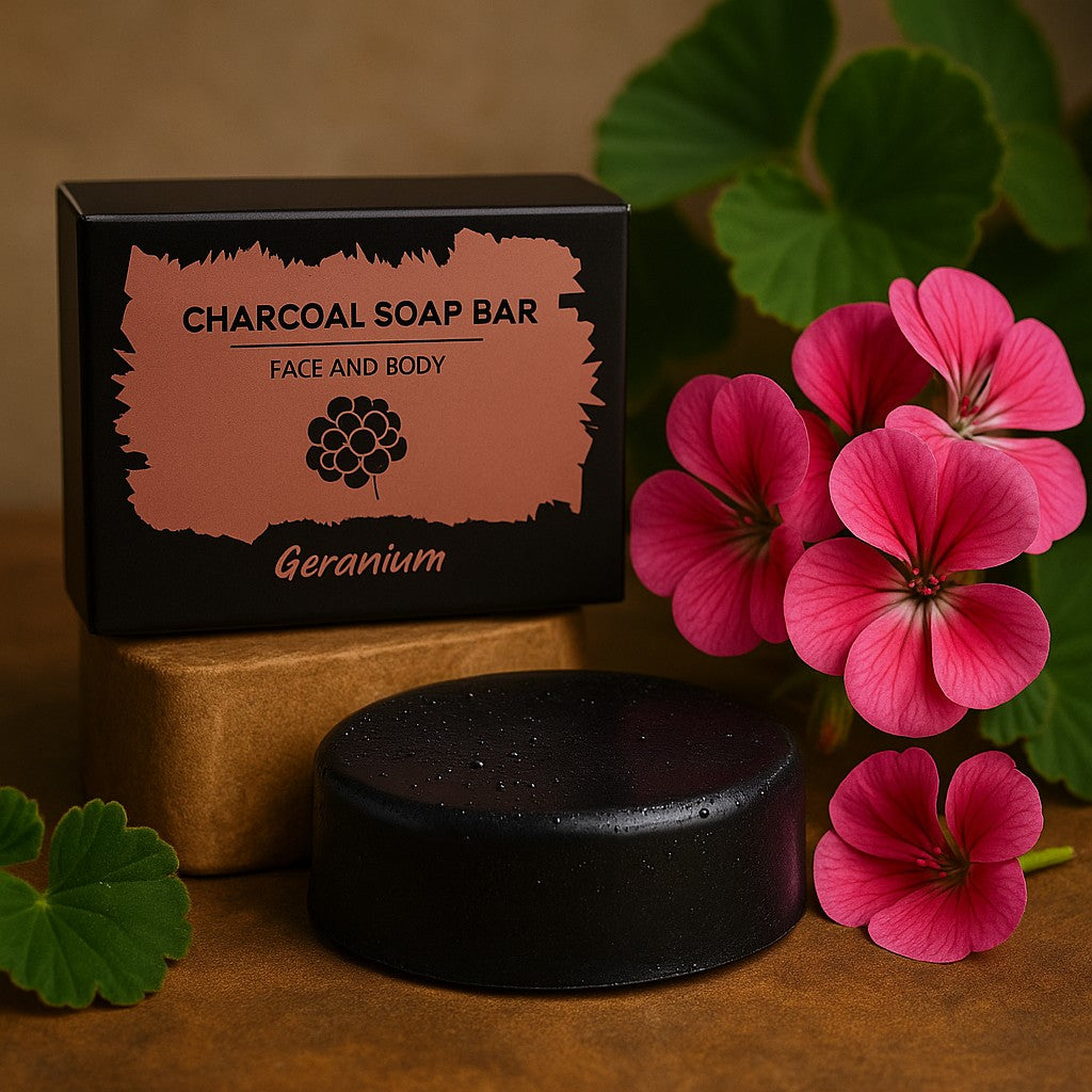 Geactiveerde Houtskool Zeepreep, Geranium 85g