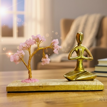 Árbol Bonsái de Cuarzo Rosa Figura Namaste 100 Chips