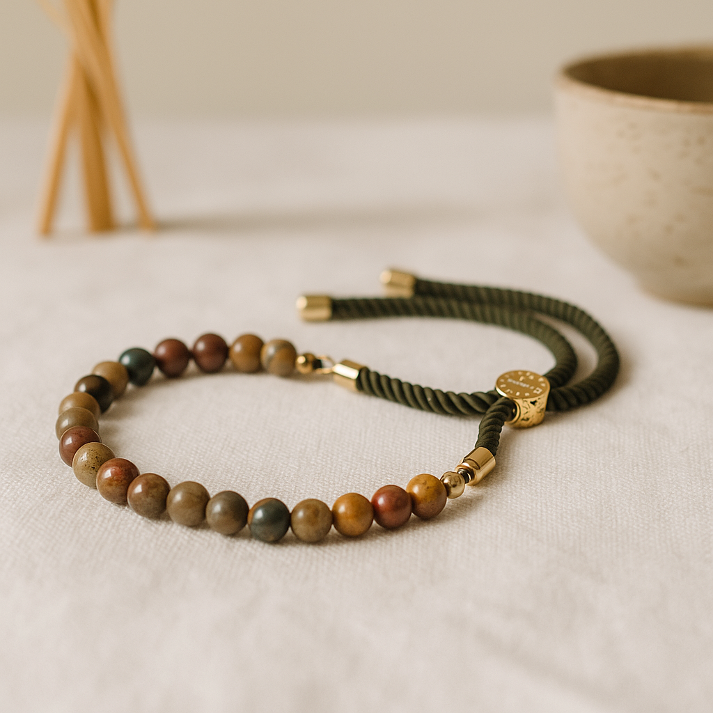 Picasso Jasper Adjustable String Bracelet, 18K Gold Plated