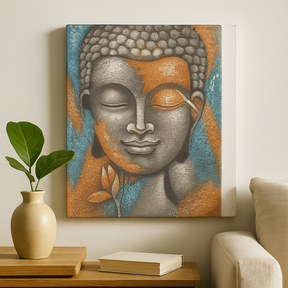 Buddha Painting Silver And Rose Gold Flower 75x55cm