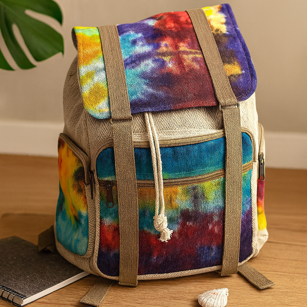 Mochila de Cânhamo Tie Dye Quadrada Grande