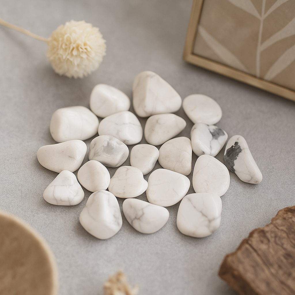 Vita Howlite Polerade Stenar Magnesit 24 Stycken