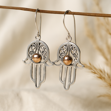 Hamsa Earrings Pair – Gold and Sterling Silver