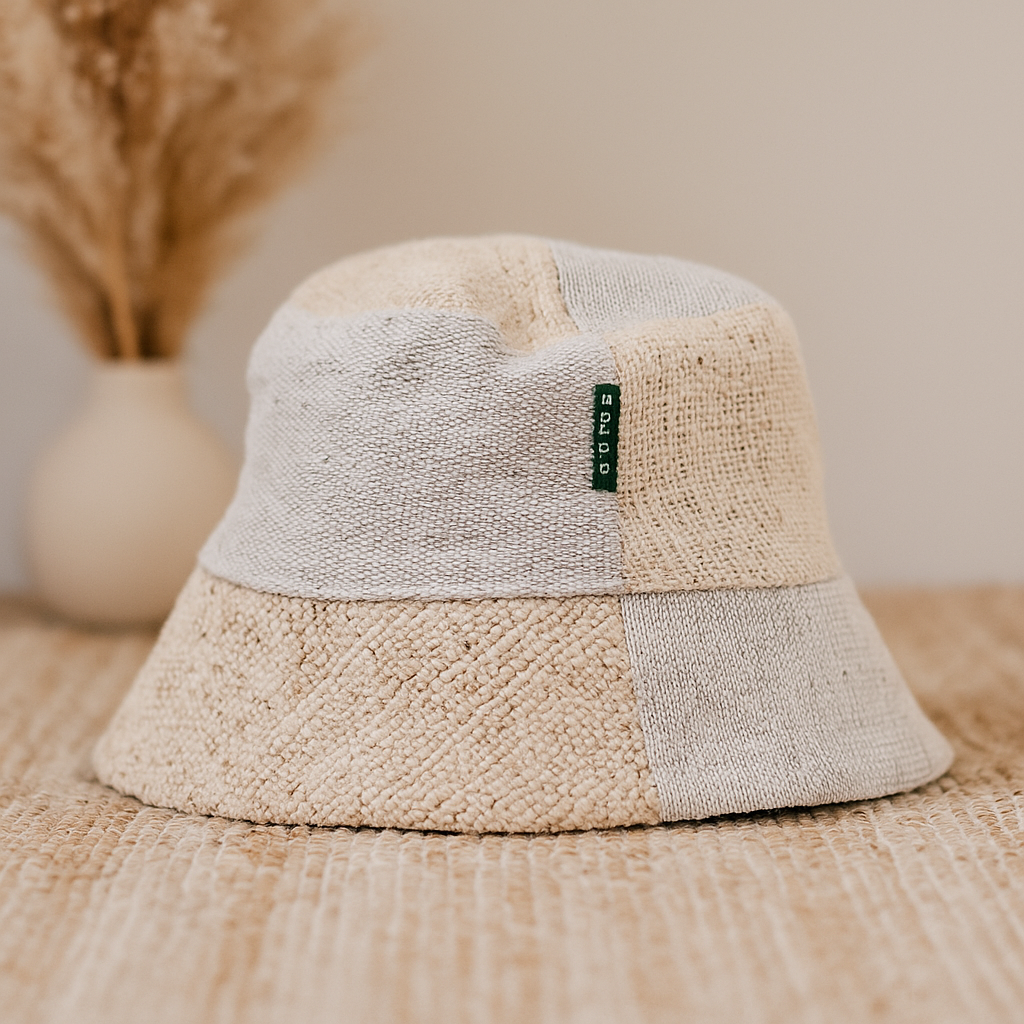Boho klobouk, záplatovaný z přírodní konopné bavlny