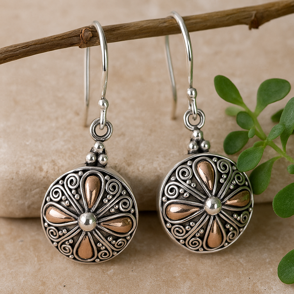 Arany és ezüst kerek fülbevaló pár 18k 925