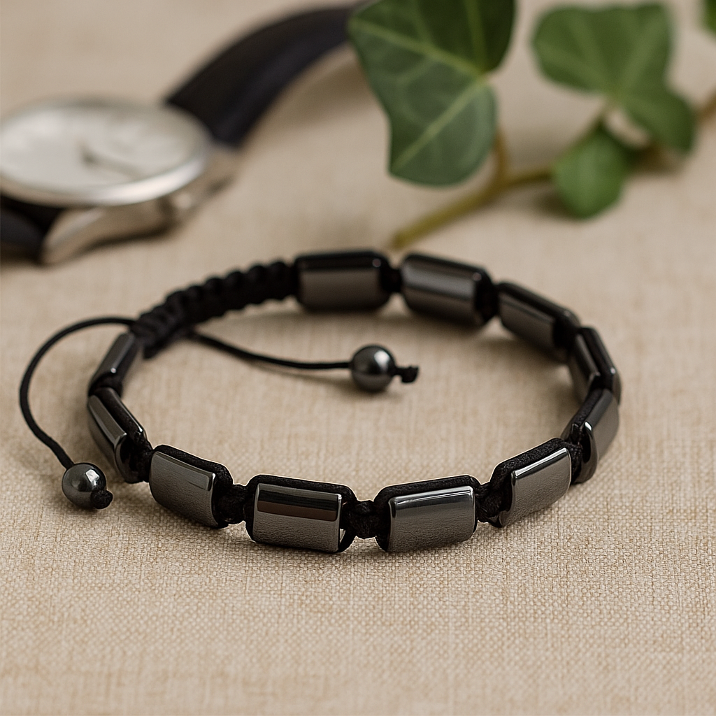 Bracciale in ematite magnetica, Shamballa doppio cuboidi