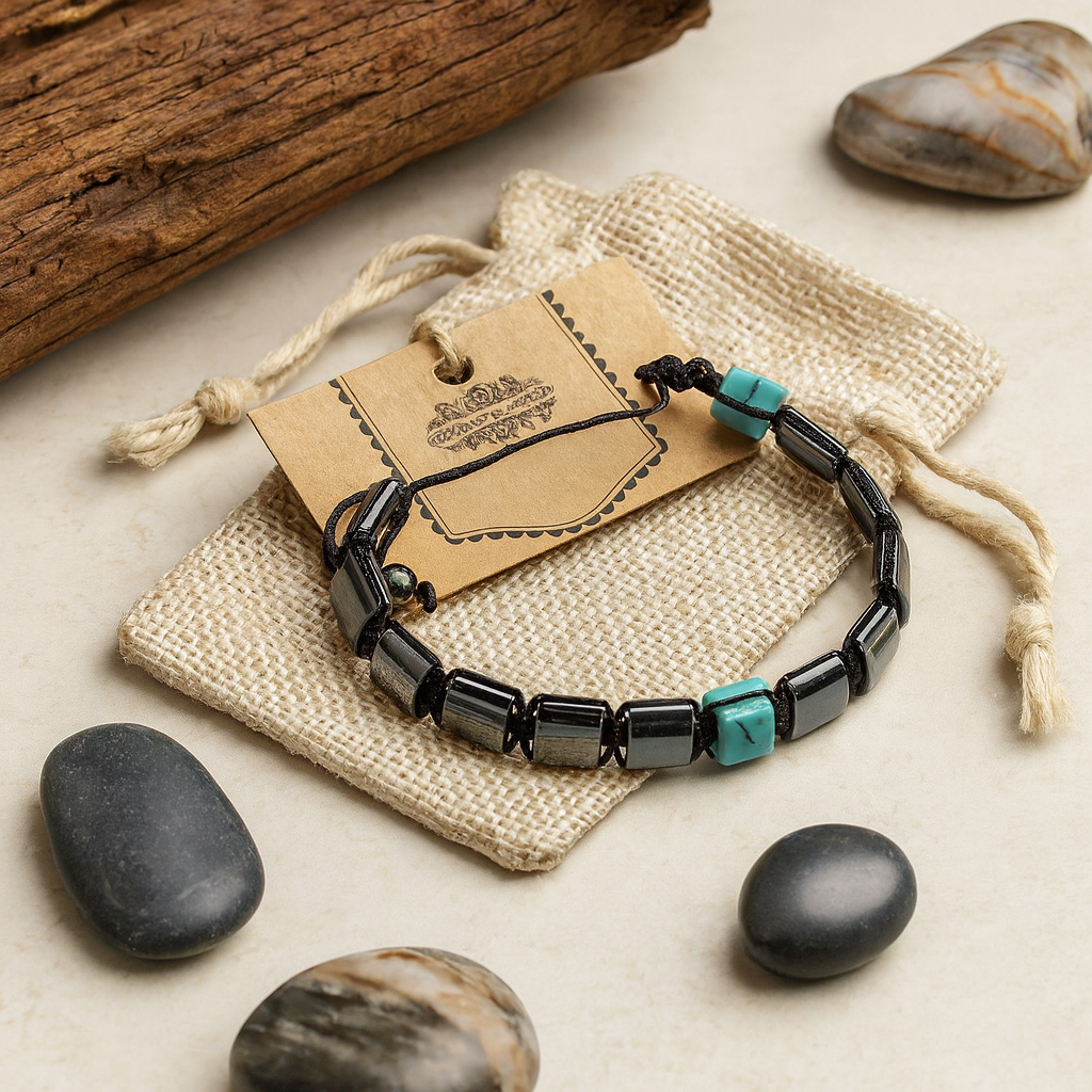 Magnetic Hematite Shamballa Bracelet Turquoise Cuboids