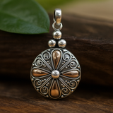 18k Gold and 925 Silver Round Pendant