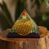 Orgonitová pyramida, květ života měděné drahokamy 80mm