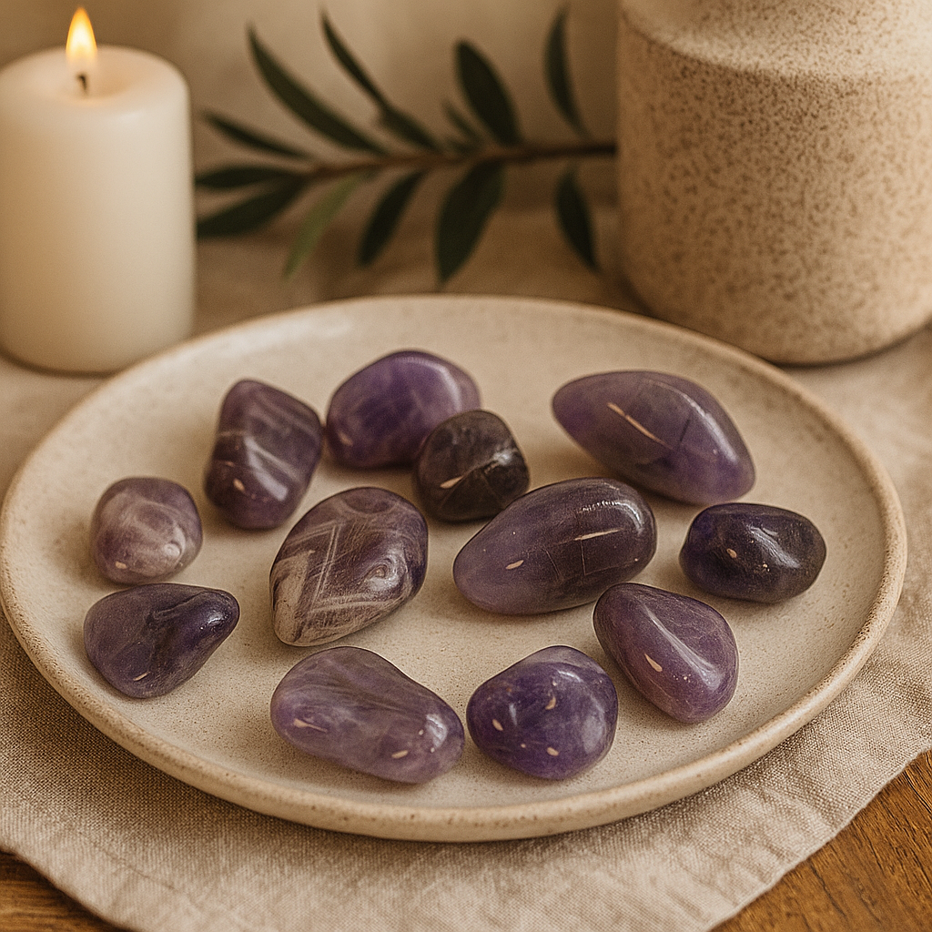 Amethyst Tumbled Stones Medium African, 12 Piece Set