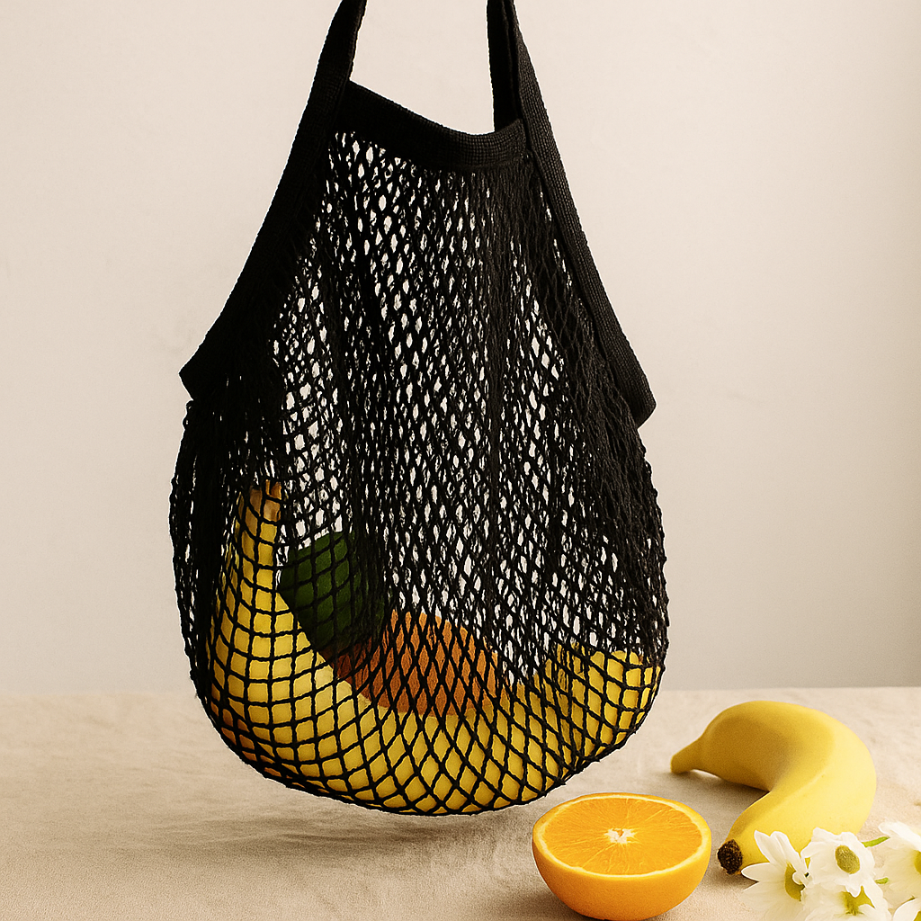 Borsa in rete di cotone, nera