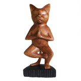 Handgeschnitzte Yoga-Katzen - Einbeinig