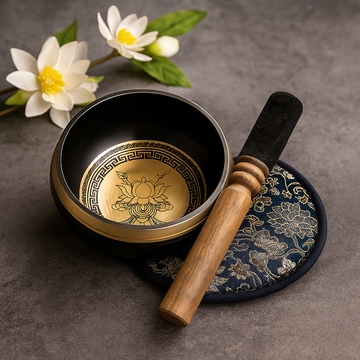 Set de cuencos tibetanos 14 cm flor de loto martillado y grabado a mano