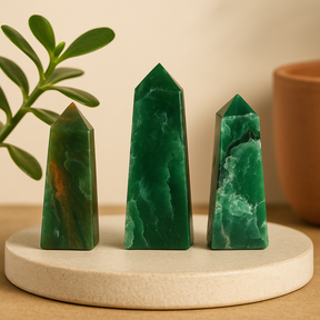 Indian Jade Crystal Obelisk Set of 3, 5cm