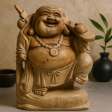 Statuie Buddha Fericit Adu Lemn Albăstrit 30cm