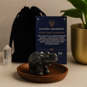Labradorit Larvikit Elefant Figur 50x35x25mm