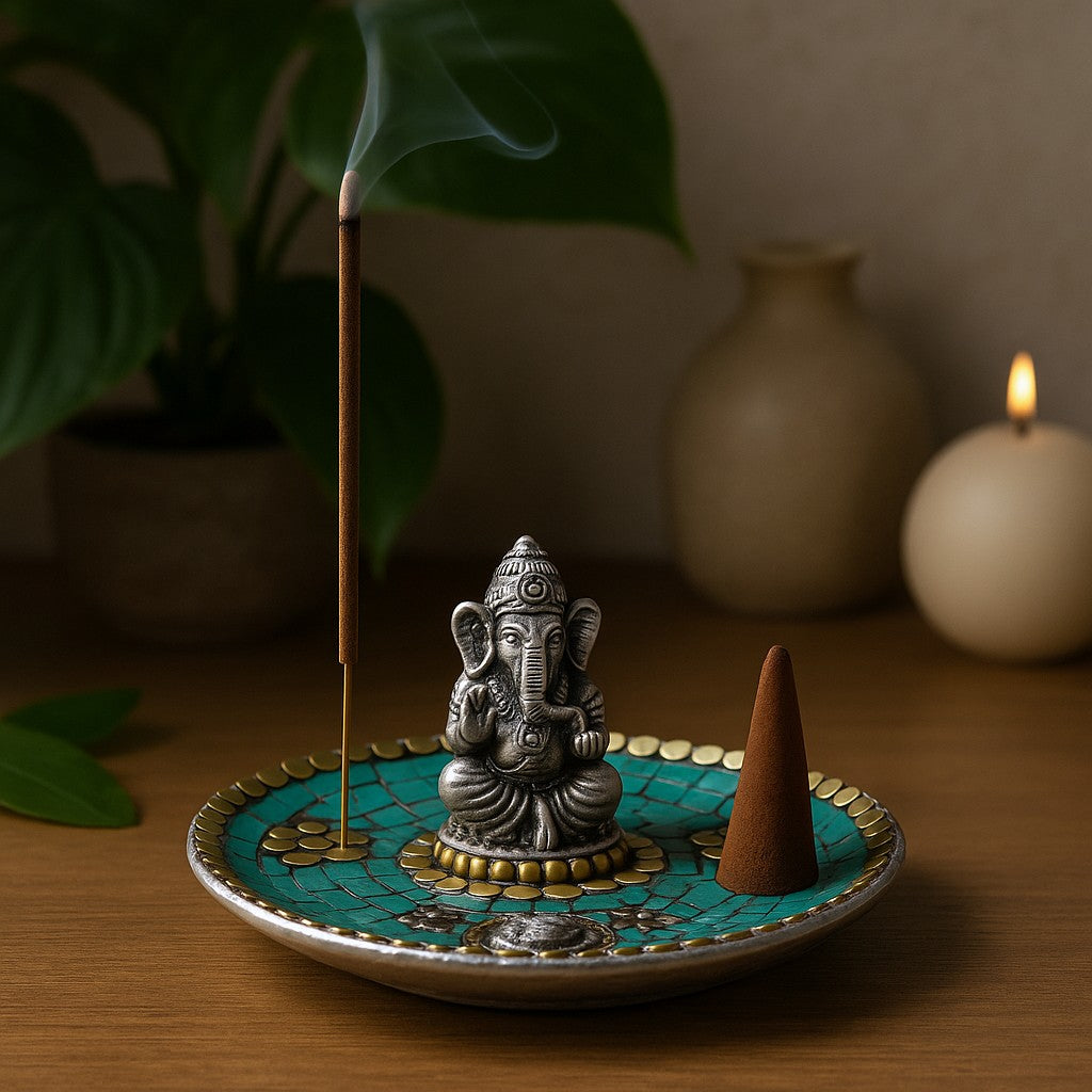 Porta Incenso Cono E Bastoncino Ganesha Ceramica Tibetana