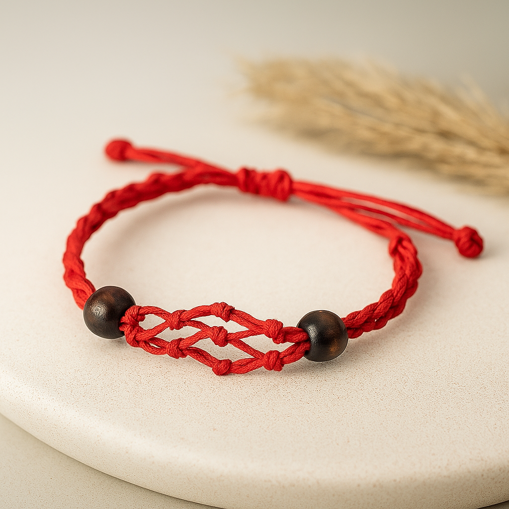 Náramek z drahokamu na šňůrce, nastavitelný červený