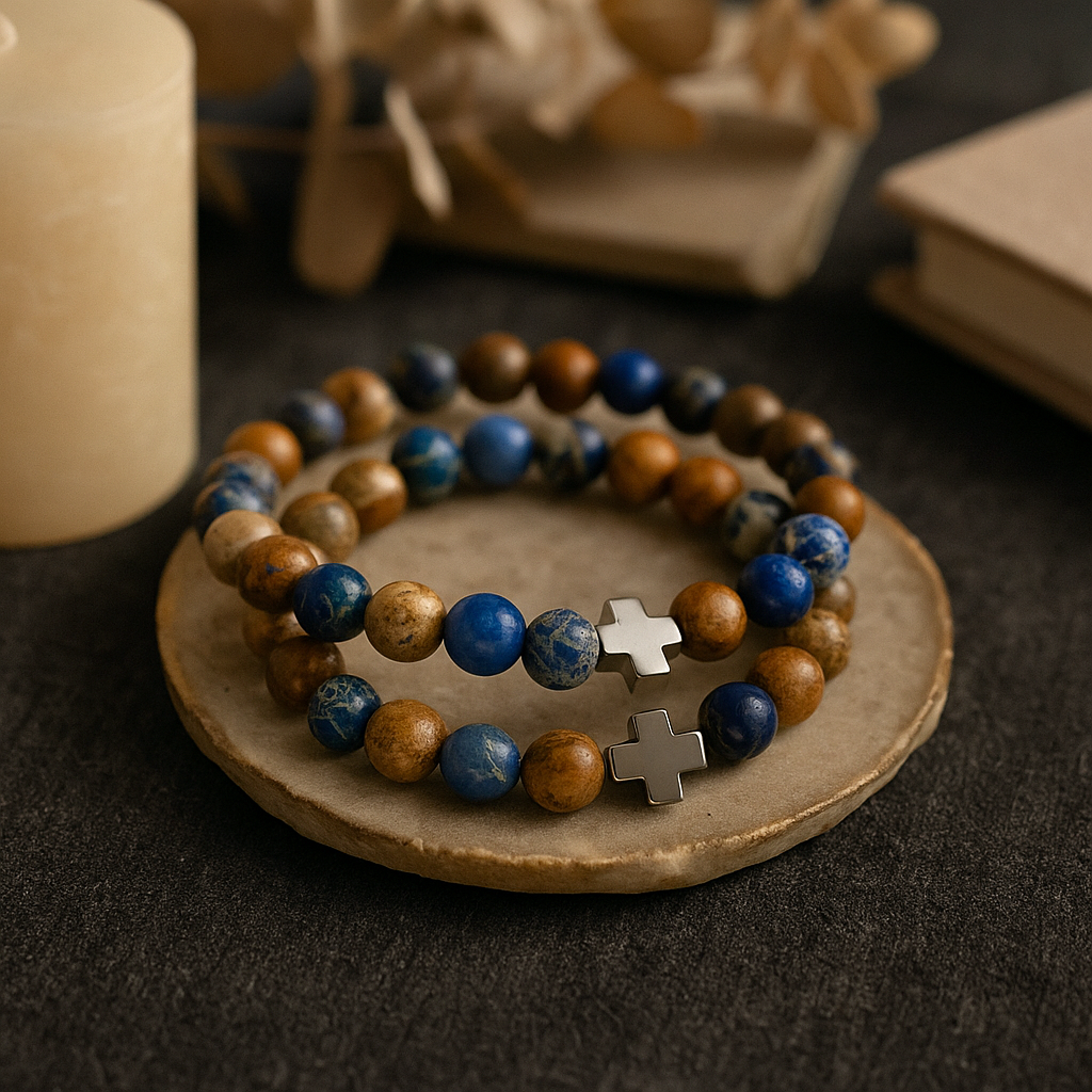 Ensemble de 2 bracelets pour couple en pierre sodalite avec image