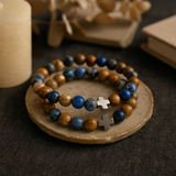 Ensemble de 2 bracelets pour couple en pierre sodalite avec image