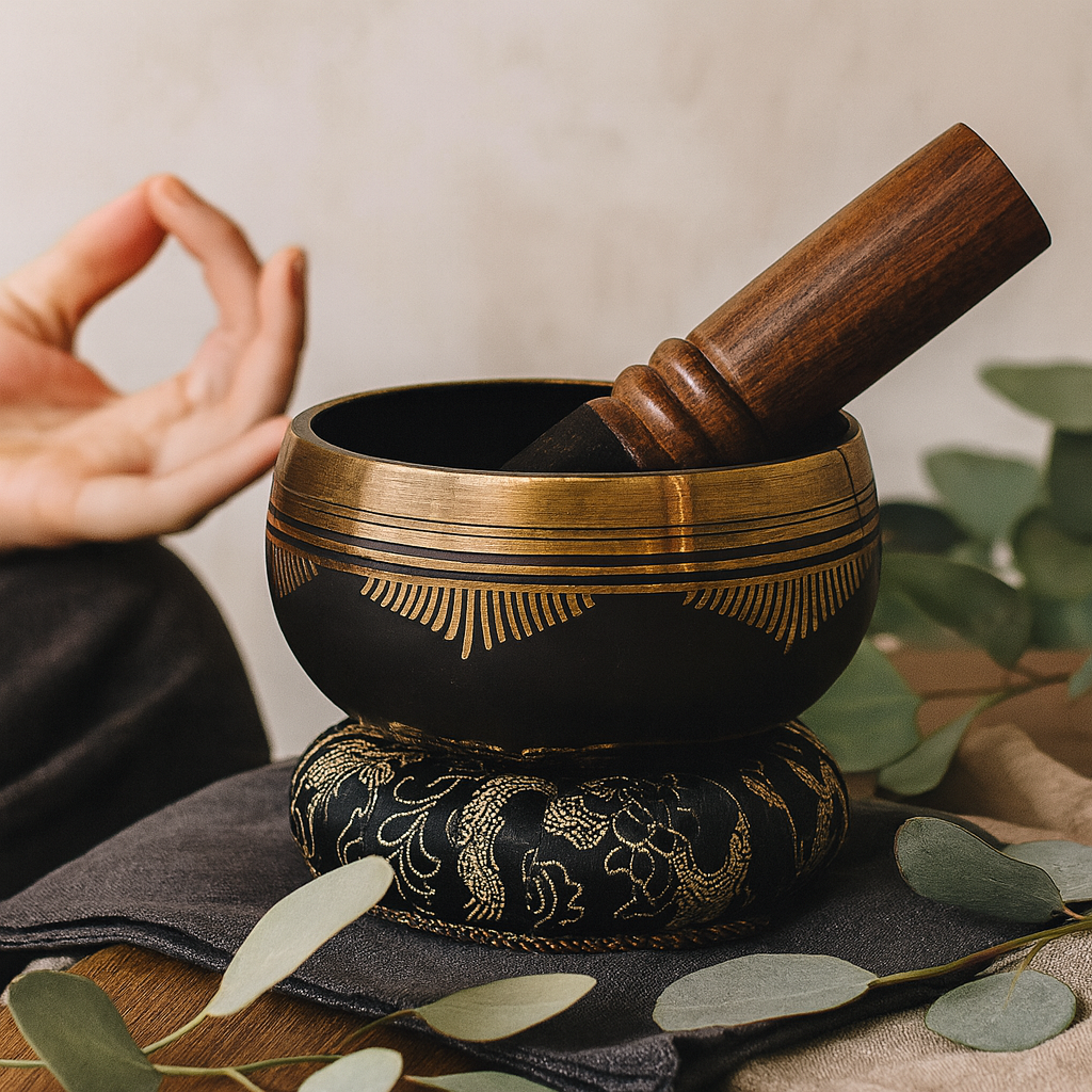 Juego de cuencos tibetanos con flor de la vida
