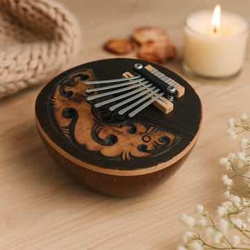 Kalimba palcové piano kokosová skořápka ručně vyrobená 7 kláves