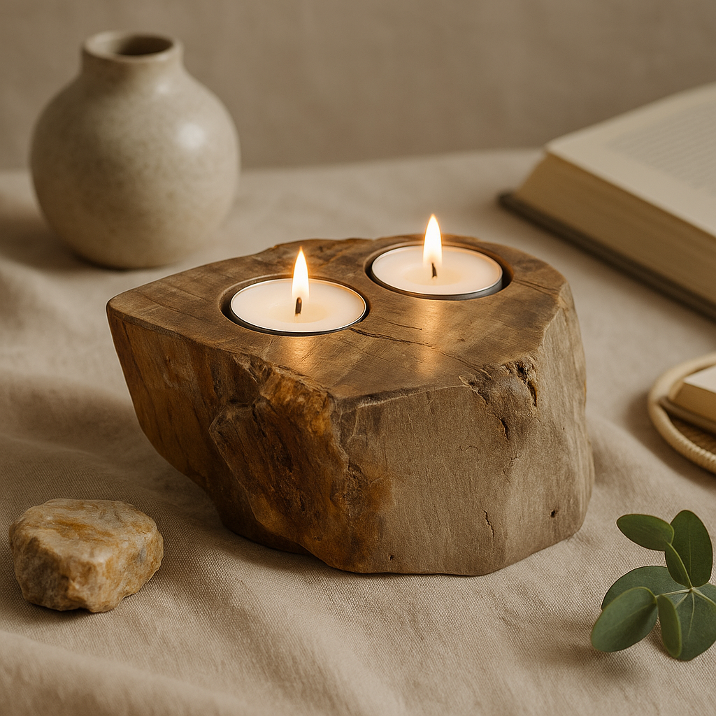 Tealight Candle Holders, Petrified Wood Set of 2