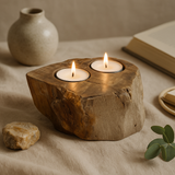 Tealight Candle Holders, Petrified Wood Set of 2
