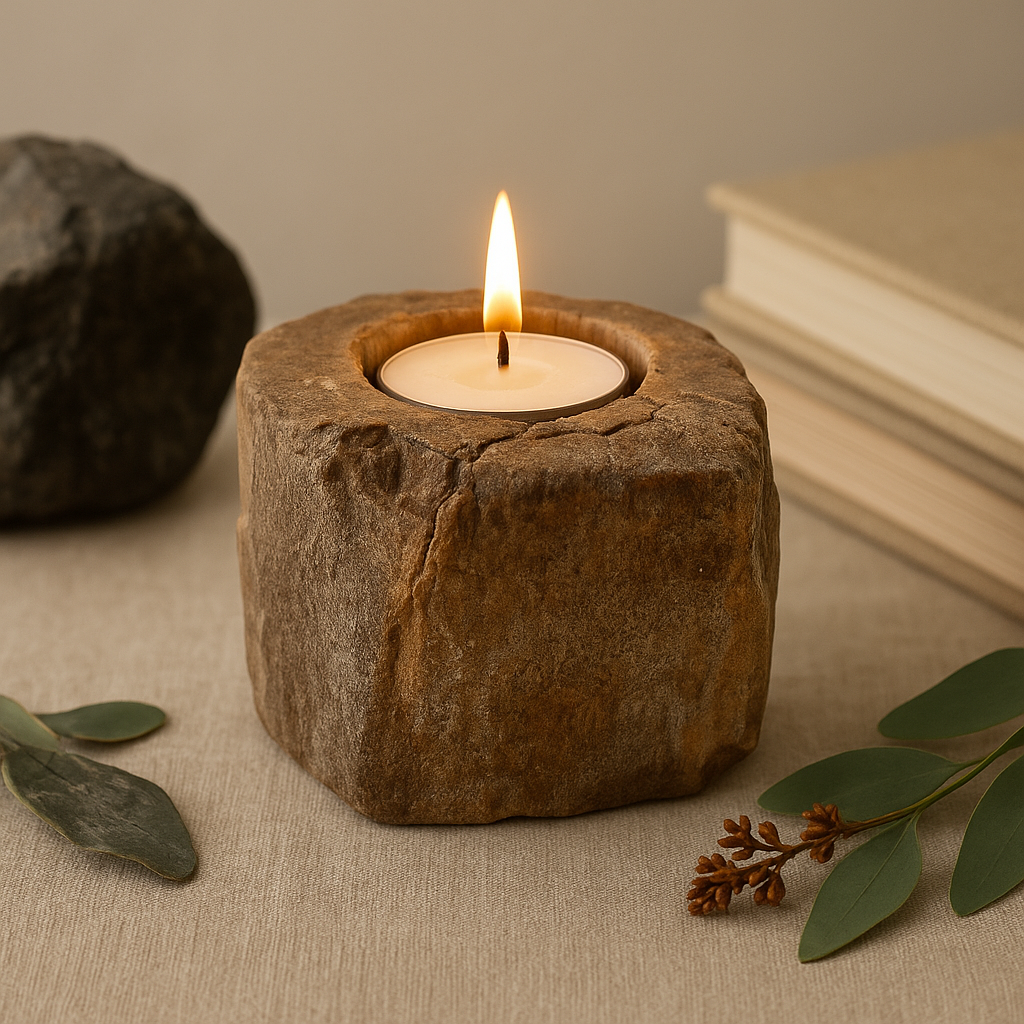 Portacandela tealight in legno pietrificato