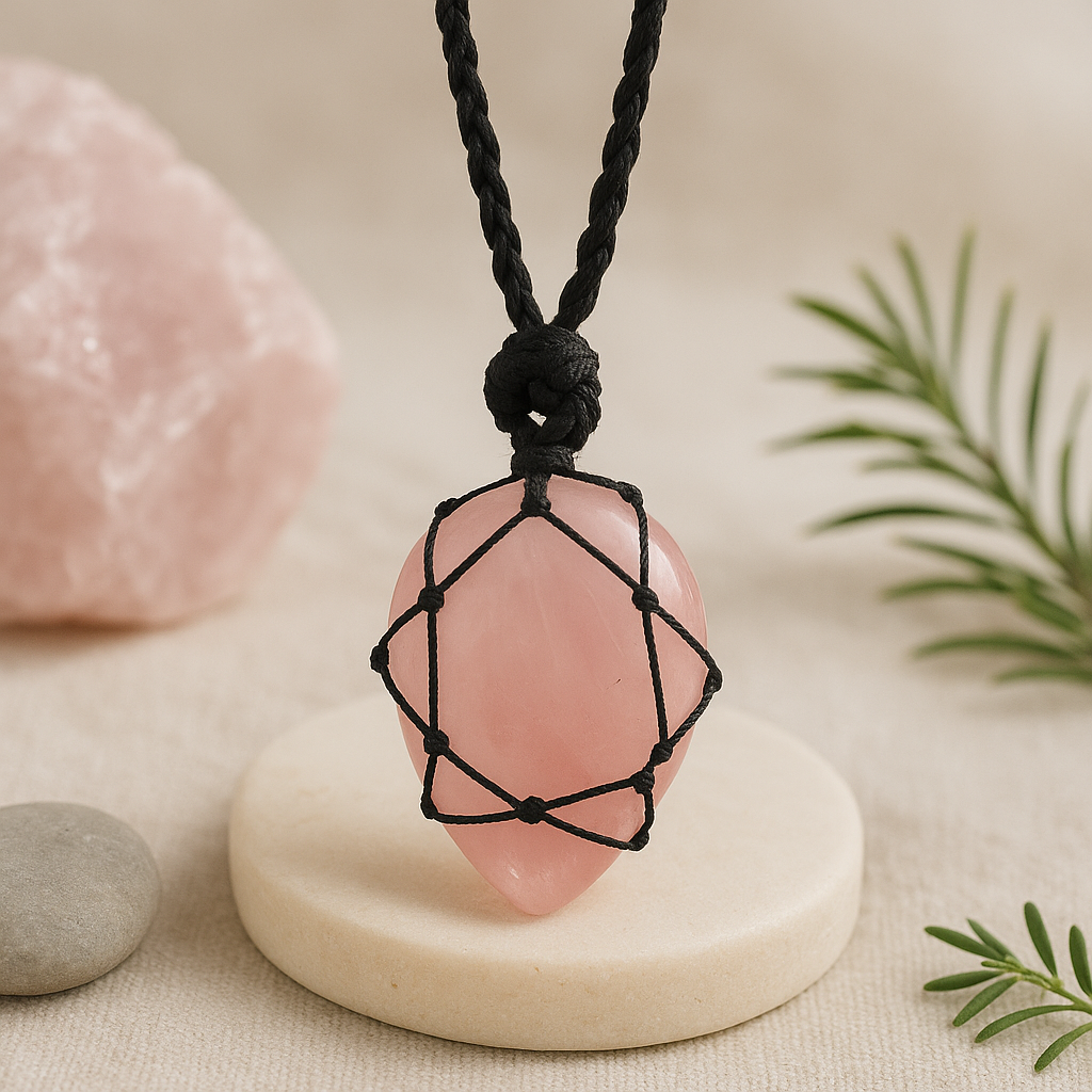 Rose Quartz Teardrop Pendant With Adjustable Cord