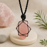 Rose Quartz Teardrop Pendant With Adjustable Cord