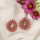 Vintage Pink Glass Pavé Floral Stud Earrings
