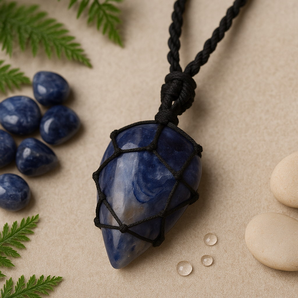 Sodalite Teardrop Pendant With Adjustable Cord
