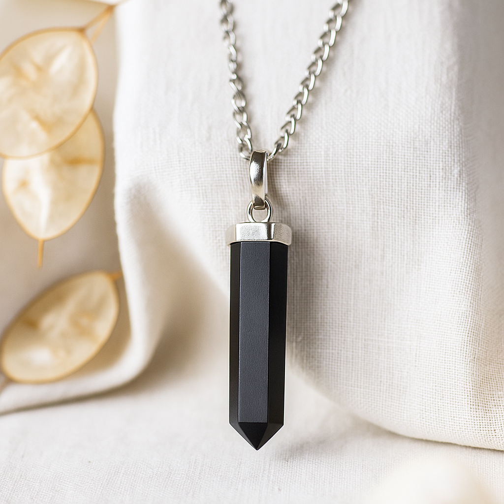 Black Agate Gemstone Point Pendant